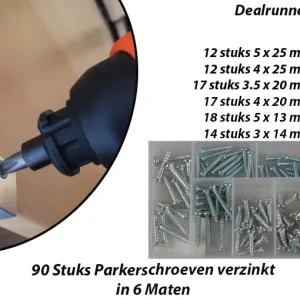 90 Stuks Parkerschroeven Verzinkt in 6 Maten