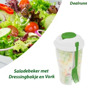 2-Stuks Saladebeker met Dressingbakje en Vork