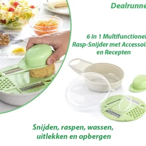 6 in 1 Multifunctionele Rasp-Snijder met Accessoires en Recepten