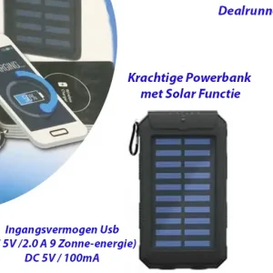 Krachtige Powerbank met Solar Functie 5.000 mAh Laadvermogen