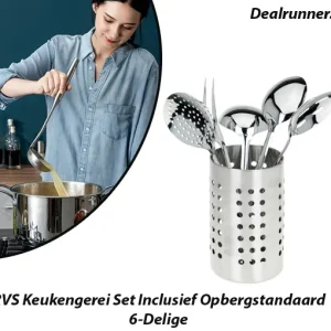 RVS Keukengerei Set Inclusief Opbergstandaard 6-Delige