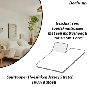 Splittopper Hoeslaken Jersey Stretch Cream100% Katoen in 2-Maten