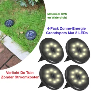 4-Pack Zonne-Energie Grondspots Met 8 LEDs