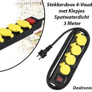 Spatwaterdicht Stekkerdoos 4-Voudig met Klepjes 3 Meter