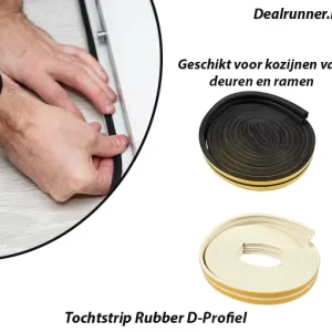 Set van 2-Stuks Tochtstrip Rubber D-Profiel 2×3 Meter