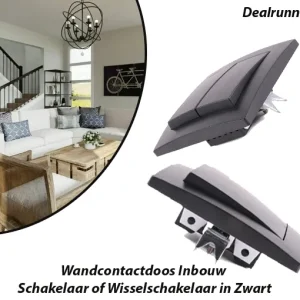 Wandcontactdoos Inbouw Schakelaar of Wisselschakelaar in Zwart