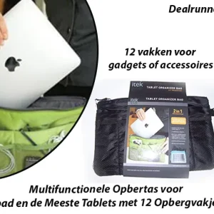 Multifunctionele Opbertas voor Ipad en de Meeste Tablets met 12 Opbergvakjes