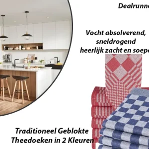 12-Stuks Traditioneel Geblokte Theedoeken in 2 Kleuren