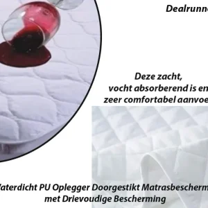 Waterdicht PU Oplegger Doorgestikt Matrasbeschermer met Drievoudige Bescherming