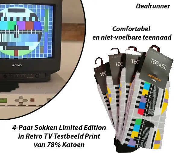 4-Paar Sokken Limited Edition in Retro TV Testbeeld Print van 78% Katoen - Afbeelding 2