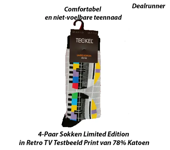 4-Paar Sokken Limited Edition in Retro TV Testbeeld Print van 78% Katoen - Afbeelding 3