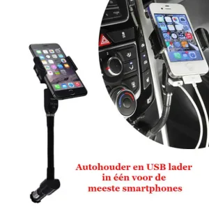 Autohouder en USB lader in één voor de meeste smartphones