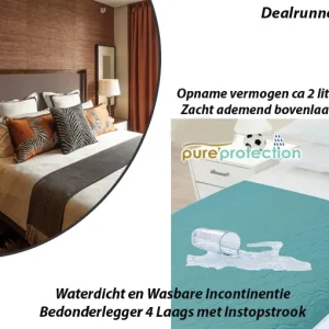 Waterdicht en Wasbare Incontinentie Bedonderlegger 4 Laags met Instopstrook