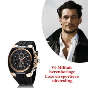V6 Militair herenhorloge – luxe en sportieve uitstraling