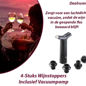 4-Stuks Wijnstoppers Inclusief Vacuumpomp
