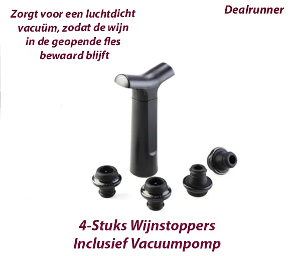 4-Stuks Wijnstoppers Inclusief Vacuumpomp - Afbeelding 3