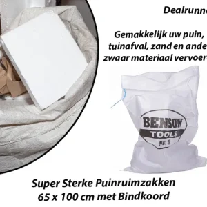 10 of 15 Stuks Super Sterke Puinruimzakken 65 x 100 cm met Bindkoord
