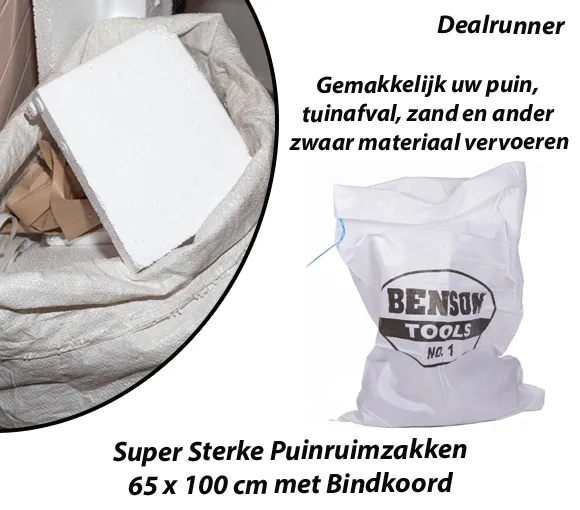 10 of 15 Stuks Super Sterke Puinruimzakken 65 x 100 cm met Bindkoord - Afbeelding 2
