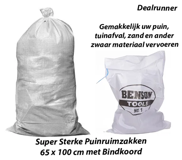 10 of 15 Stuks Super Sterke Puinruimzakken 65 x 100 cm met Bindkoord - Afbeelding 5